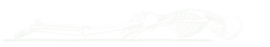 Chalk drawing of a skeleton lying face down on the floor.
