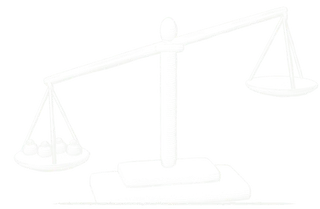 Drawing of a balance scale tipped to one side, with weights piled in the low pan.
